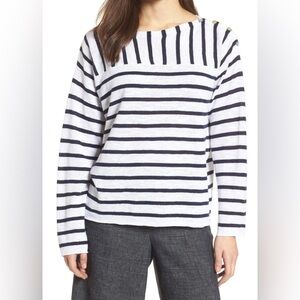Eileen Fisher Striped Boat Neck Shirt Sz xs